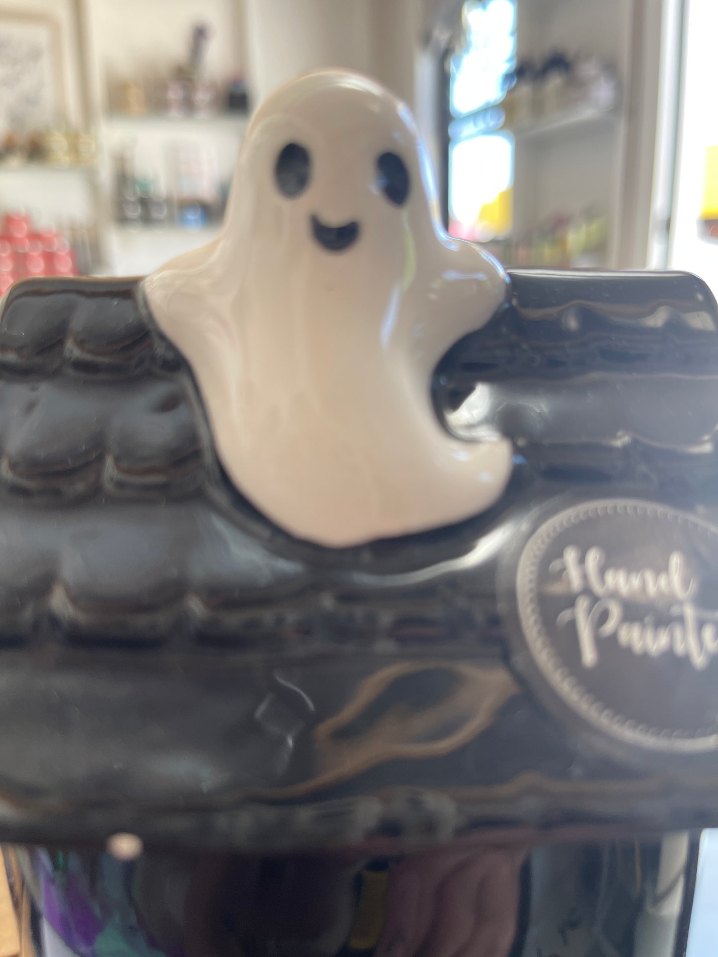 Ghost on roof oh my Halloween is here at last xl mug by Rae Dunn